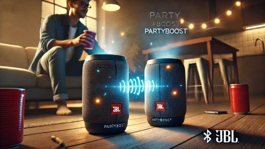 duas caixas de som bluetooth da JBL sincronizadas entre si com o recurso PartyBoost