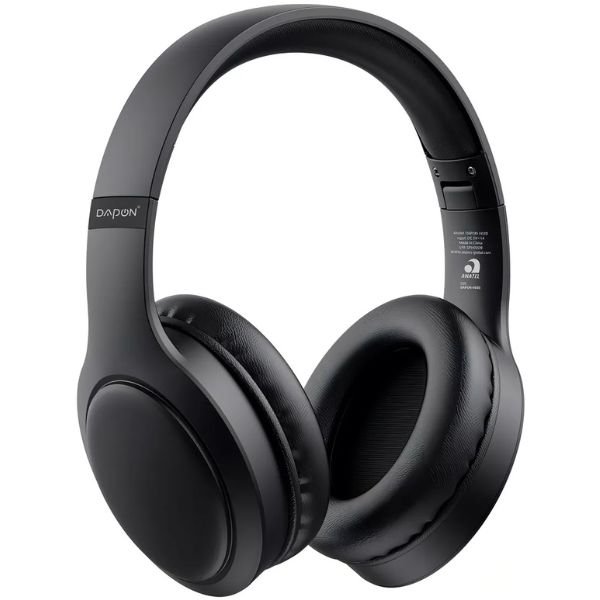 Imagem do fone de ouvido Bluetooth Dapon H02D no formato quadrado com foco nos detalhes visuais